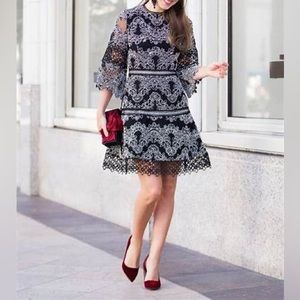 Alexis Karina Lace Embroidery Fit & Flare Dress Black White M
